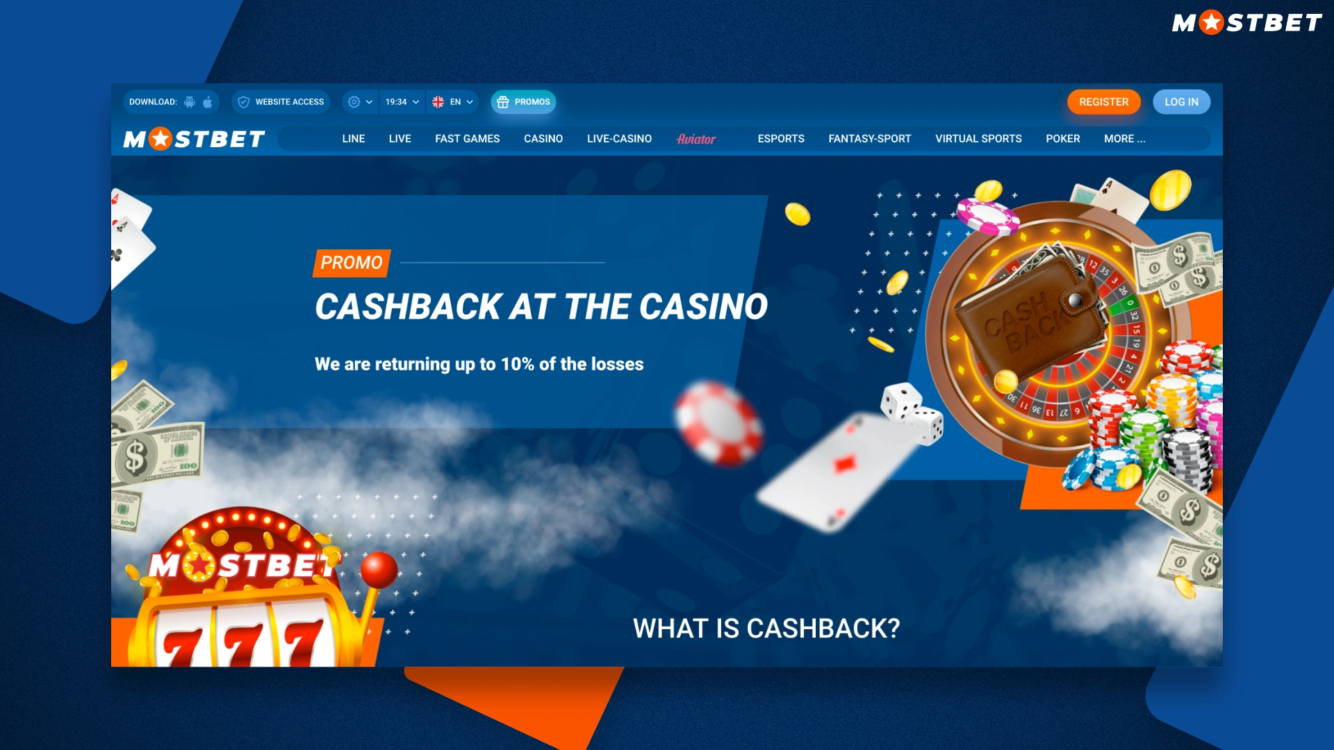 Акция Cashback в казино Mostbet