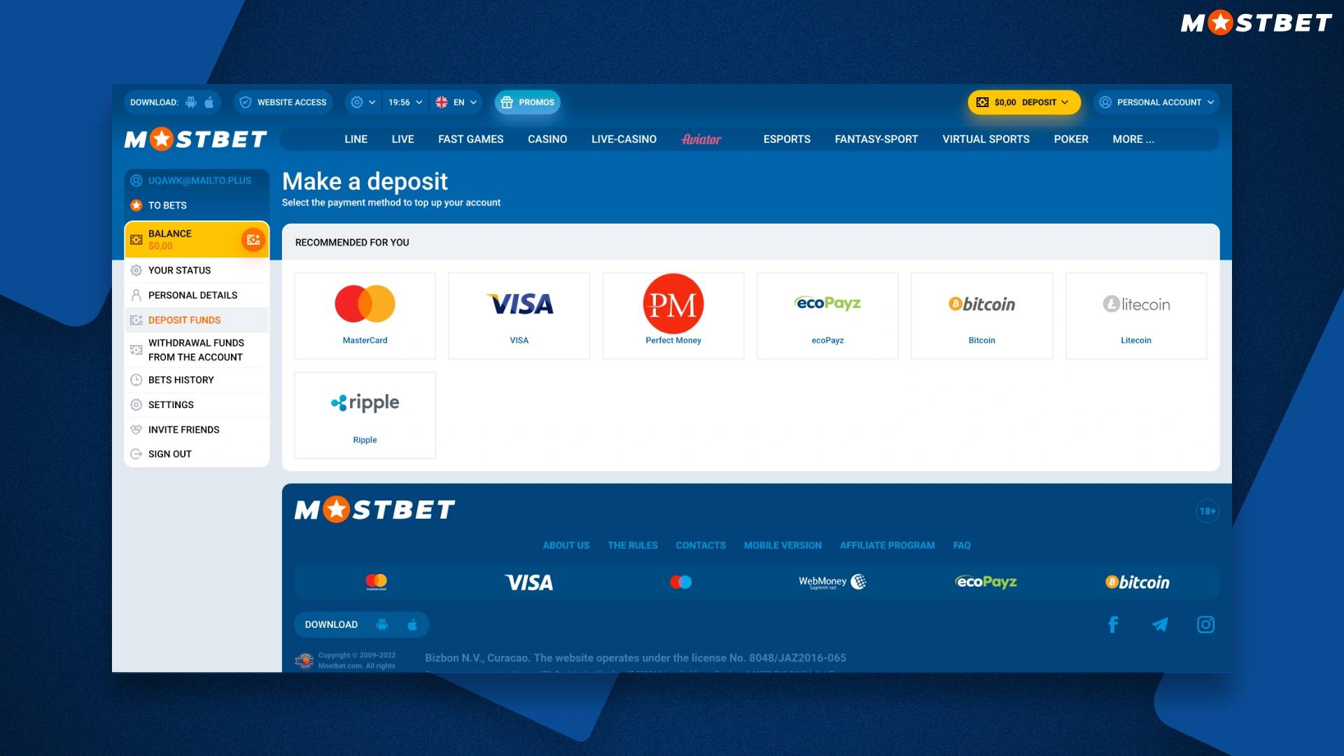 List of payment methods mostbet