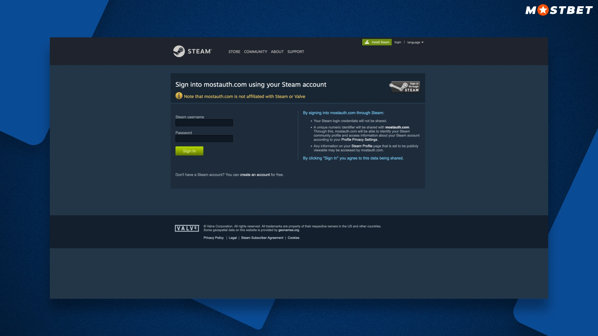 registering at the mostbet bookie via steam