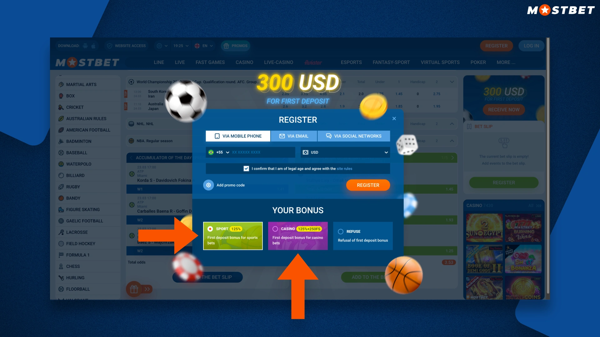 how to get a welcome bonus when registering a Mostbet
