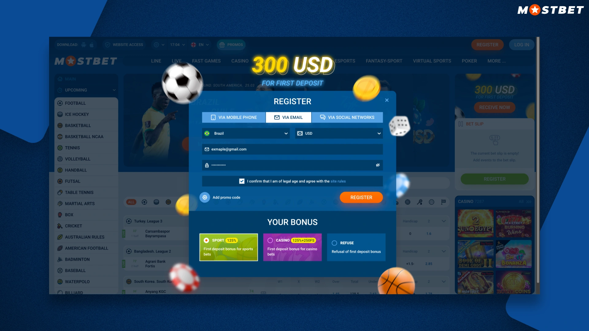 A step-by-step guide on how to create an account on the Mostbet website