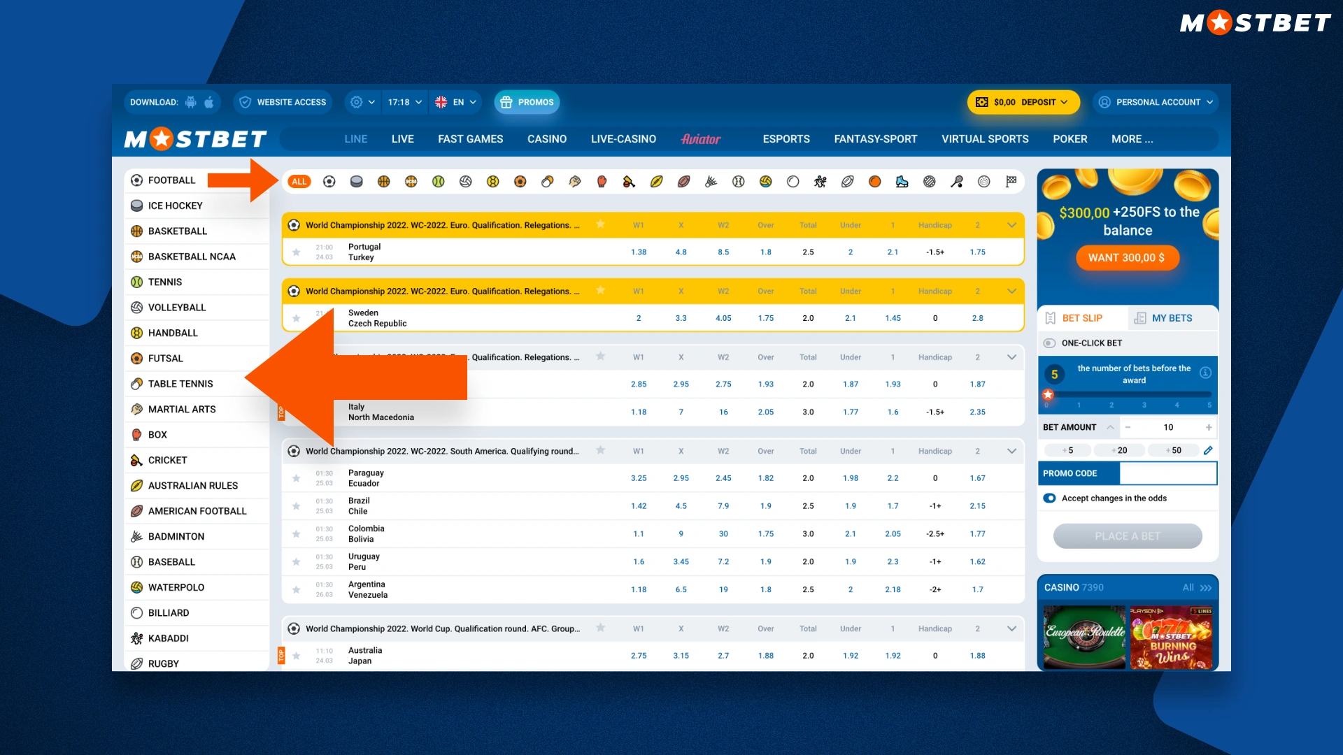 many sports and tournaments for betting are available to mostbet customers