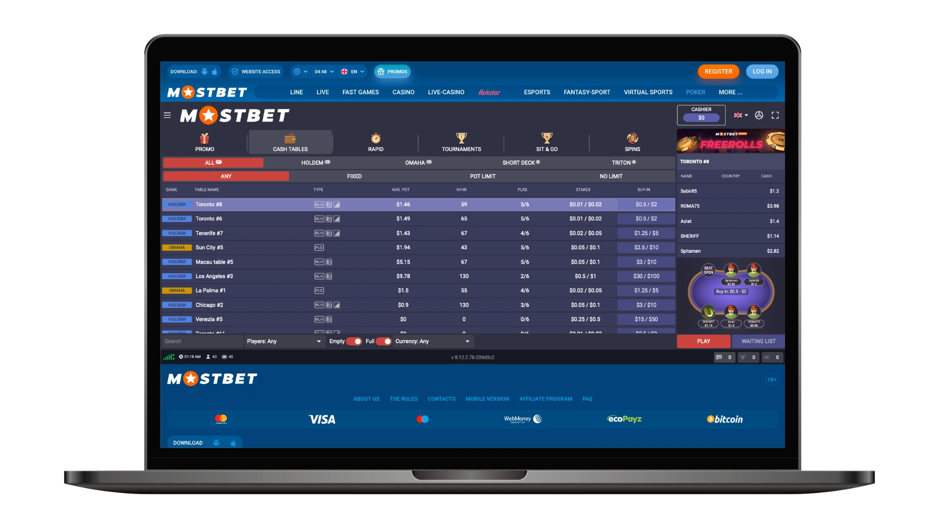 Online poker in the casino of Mostbet betting company