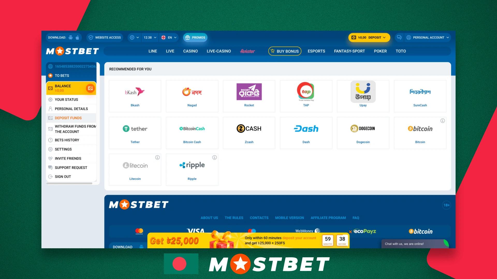 List of payment systems Mostbet, which are available to players in Bangladesh
