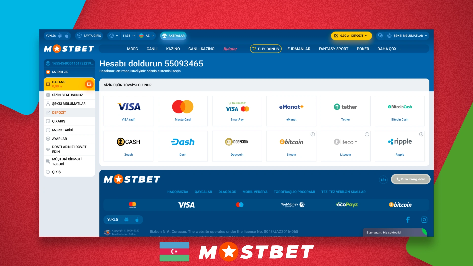 List of available payment methods on Mostbet from Azerbaijan