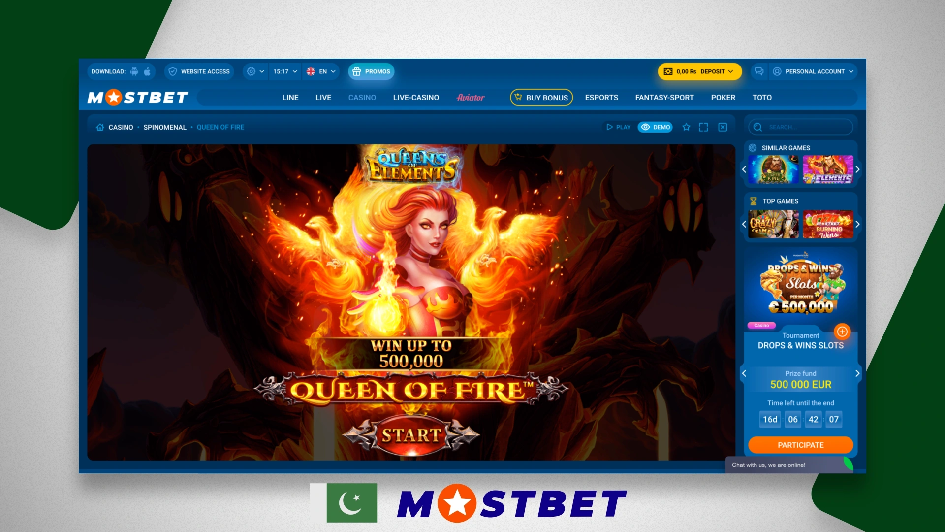 Queen of fire game at Mostbet Pakistan