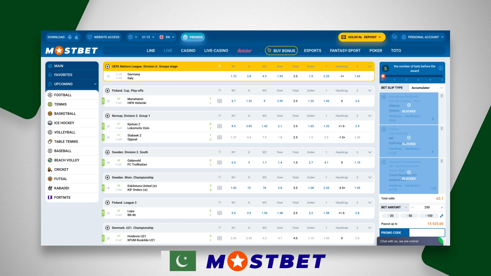 Example of blocked bets on Mostbet