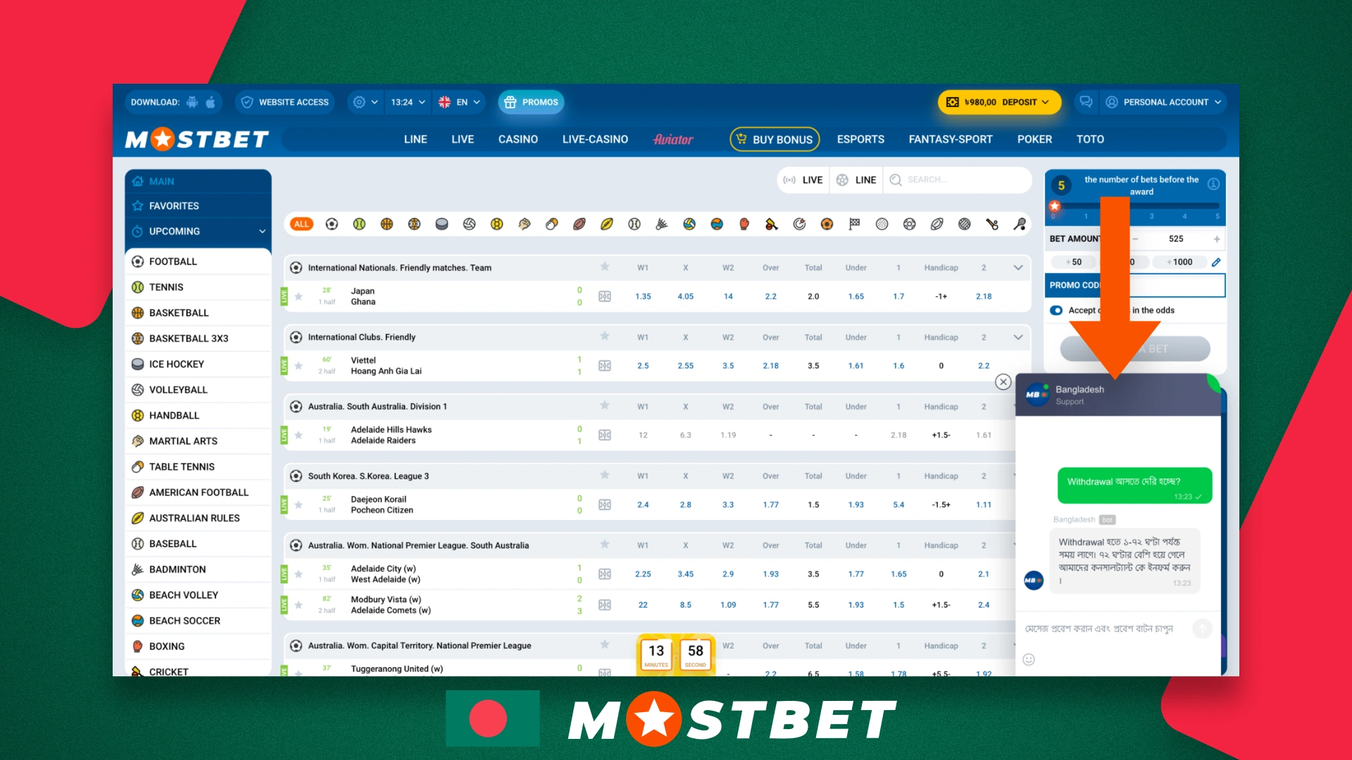 Online chat with Mostbet Bangladesh support team