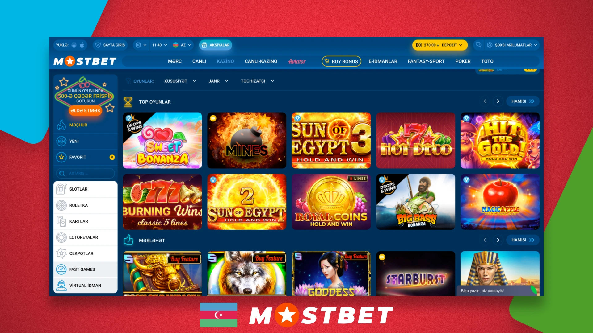 A separate section with online casinos on Mostbet website