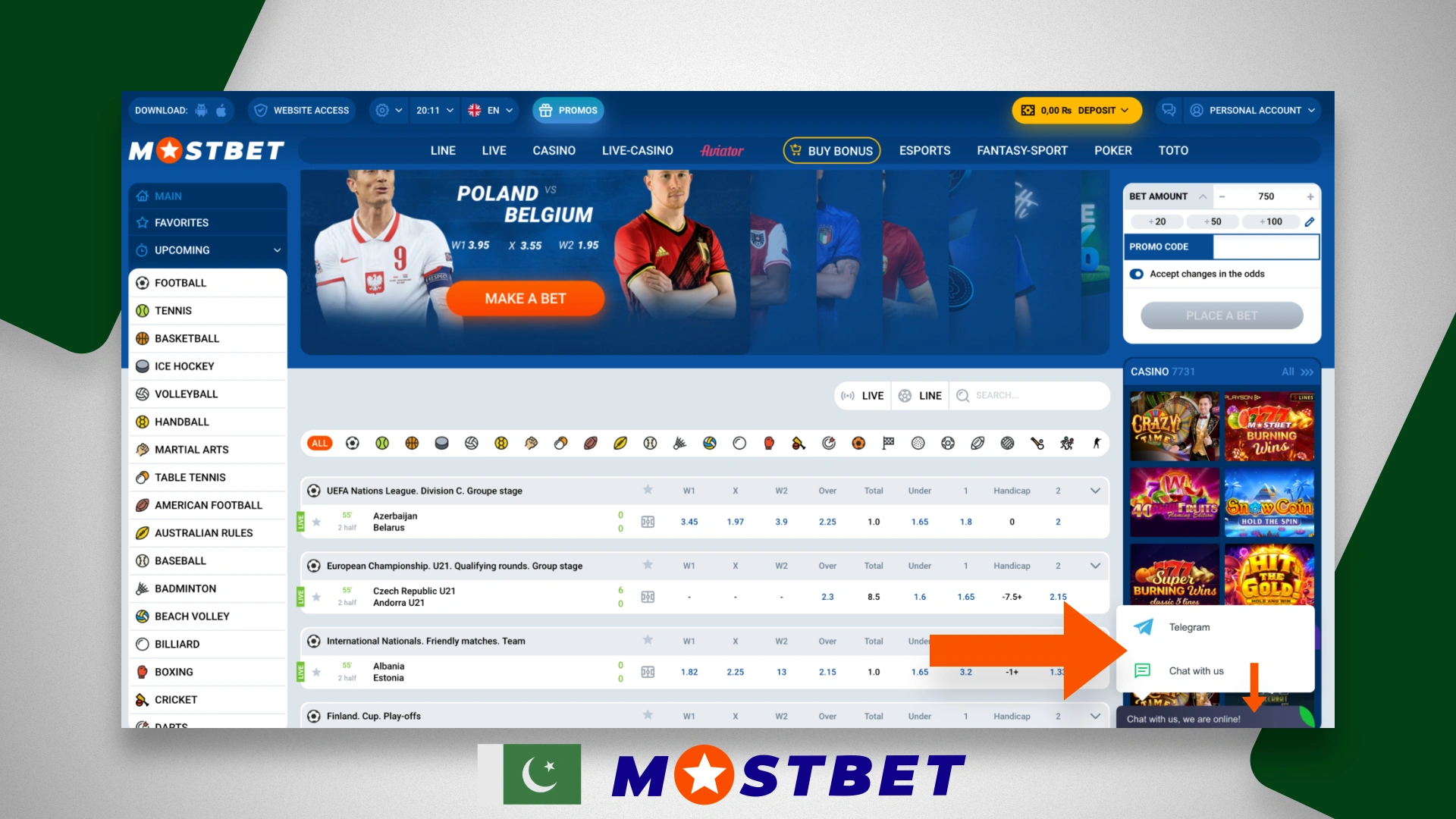 Chat with Mostbet online support for customers from Pakistan