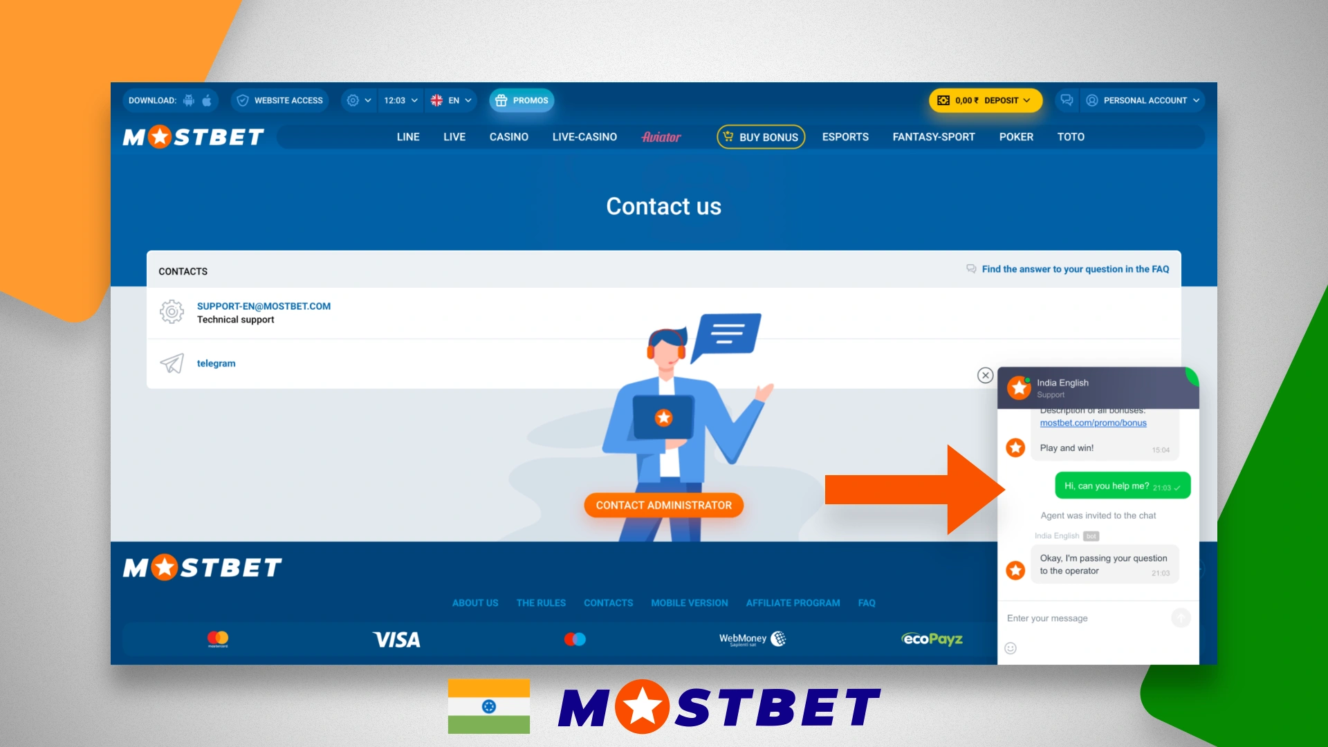 Online chat with Mostbet customer support in India