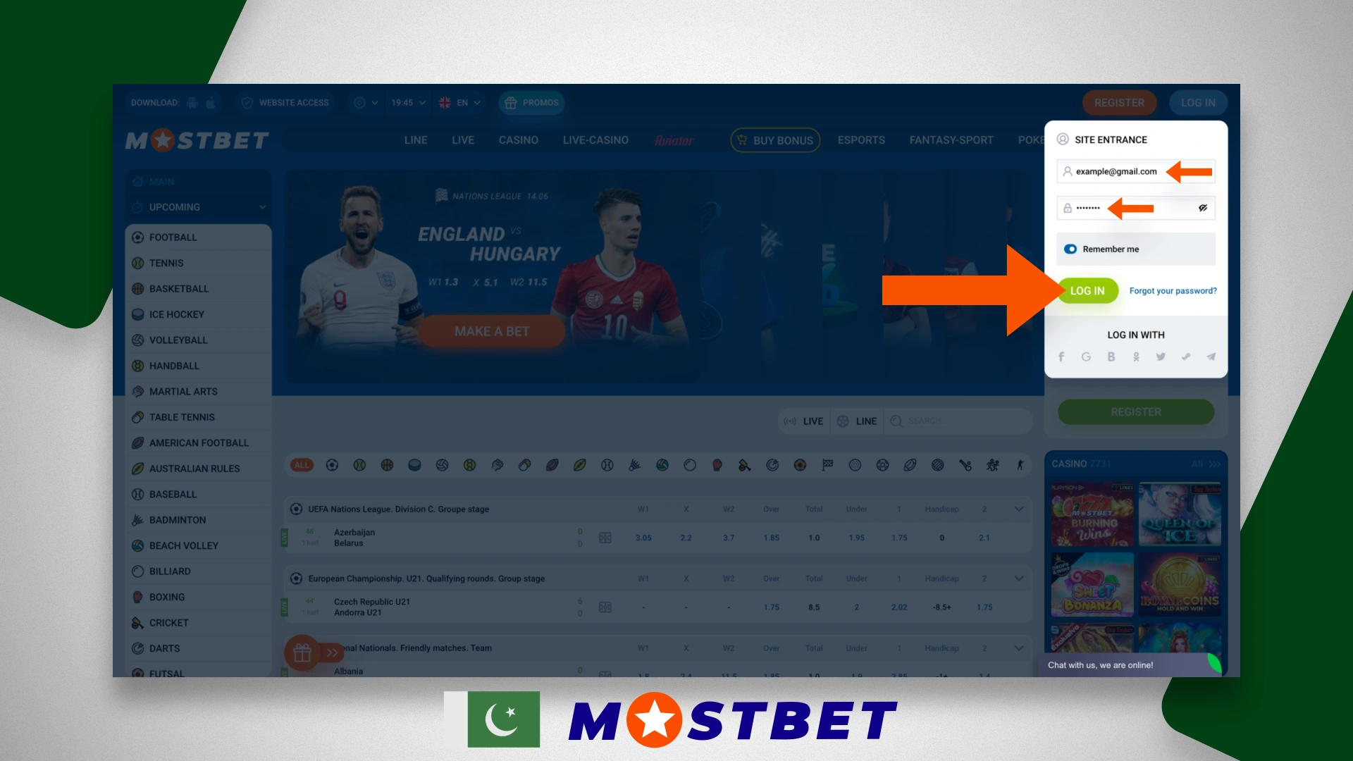 Authorization of the user on the Mostbet Pakistan website