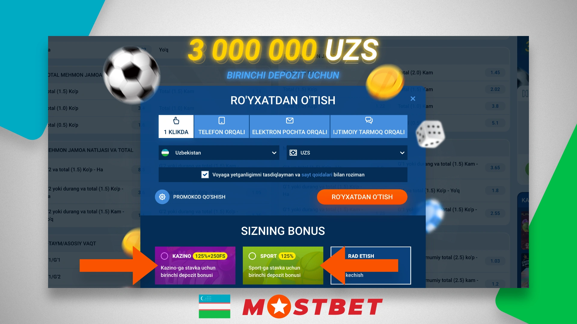 Mostbet welcome bonuses for new players from Uzbekistan