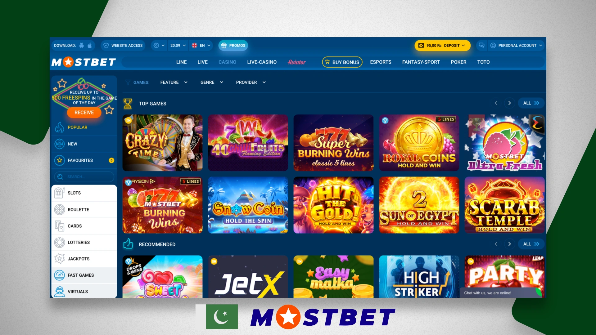 Main page of section Online Casino Mostbet in Pakistan