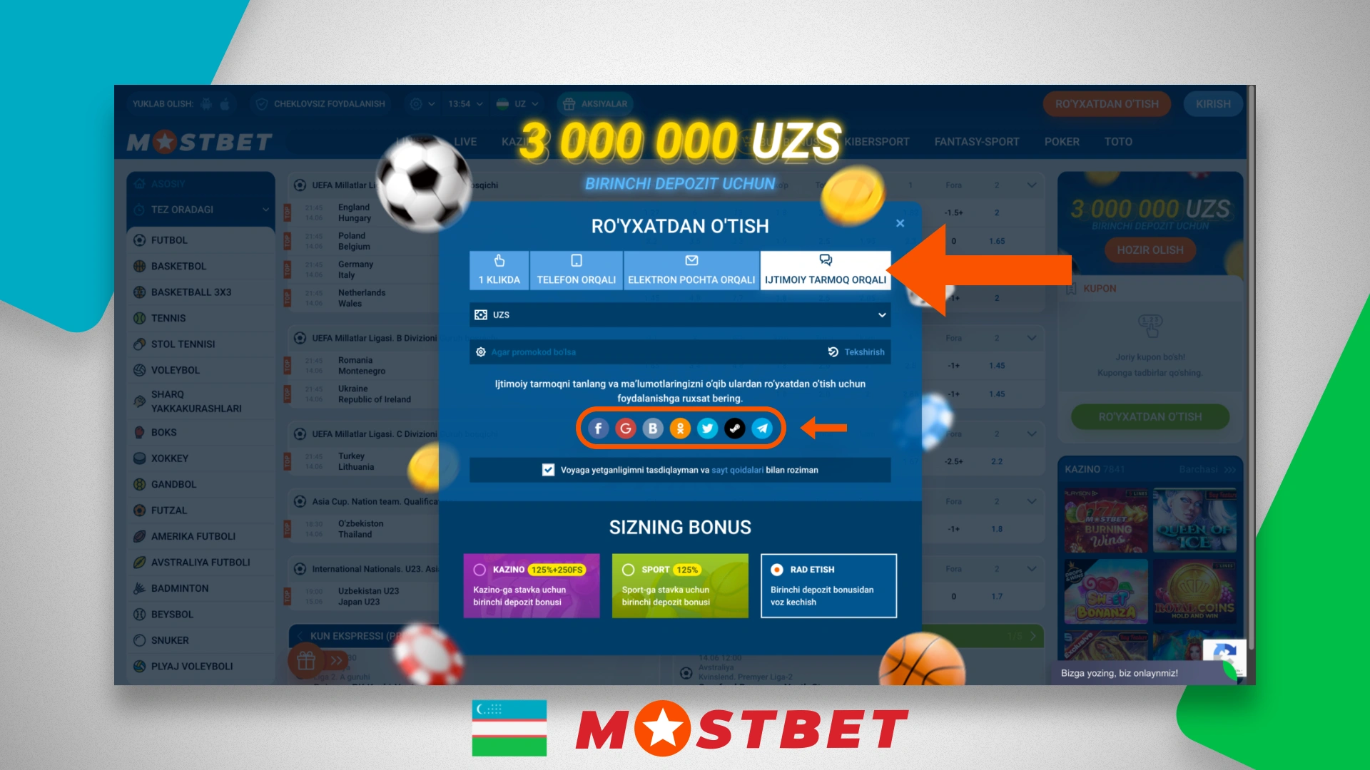Ways to register on the Mostbet Uzbekistan website