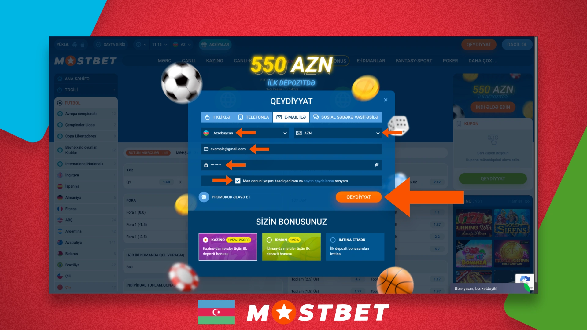 New customer registration form on Mostbet Azerbaijan website